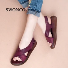 SWONCO/женские сандалии из натуральной кожи; коллекция года; летние сандалии для женщин; черные босоножки на платформе в стиле ретро; женская обувь ручной работы; сандалии
