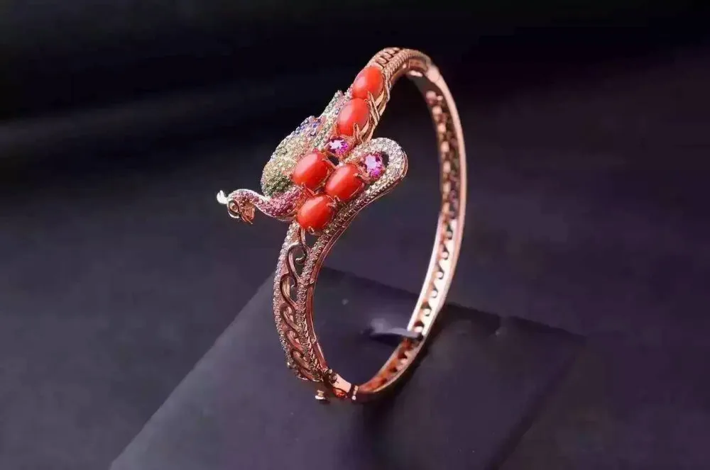Bracelets en corail rouge naturel Bracelet en pierres précieuses naturelles 925 en argent sterling
