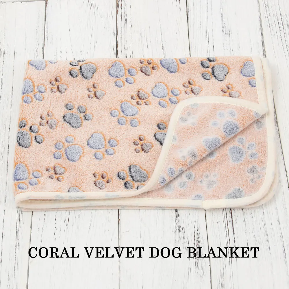 New Cute Dog Bed Mats Soft Flannel Fleece Paw Foot Print Warm Pet