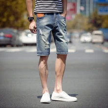 Большие размеры мужские джинсовые шорты с дырками до колена Короткие джинсы новые летние мужские хлопковые светло-голубые повседневные шорты размер 42
