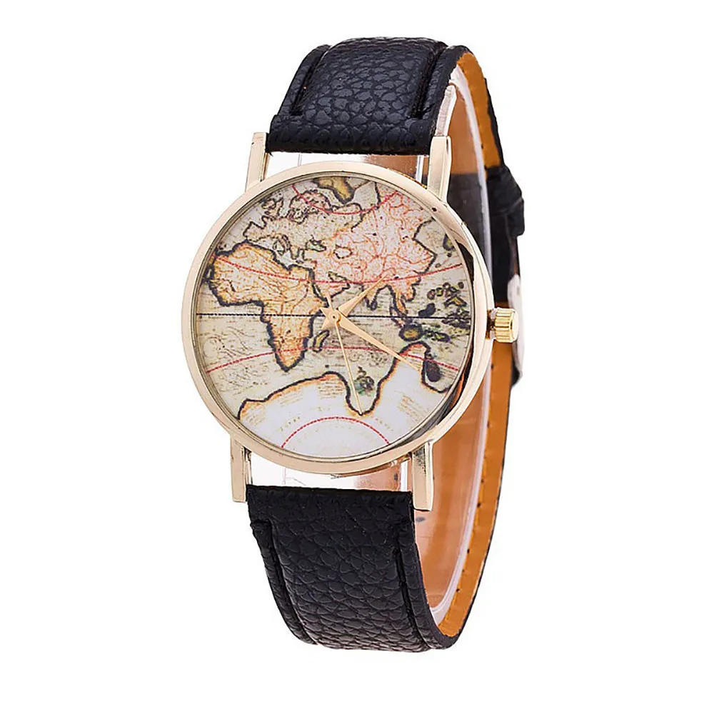

Retro World Map Pattern Watch Women's PU Leather Analog Quartz Wrist Watches Women Sport Clock Cheap Watch Relogio Feminino #Zer