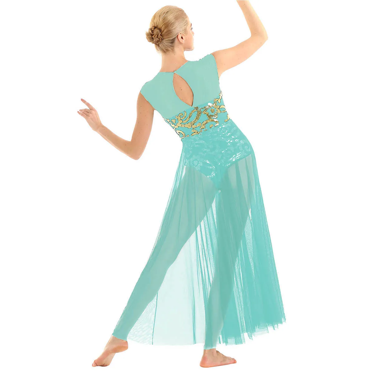 Женское лирическое платье, танцевальный костюм, без рукавов, с цветочным рисунком, с блестками, на бретелях, трико, макси платье для лирического современного танца, платье