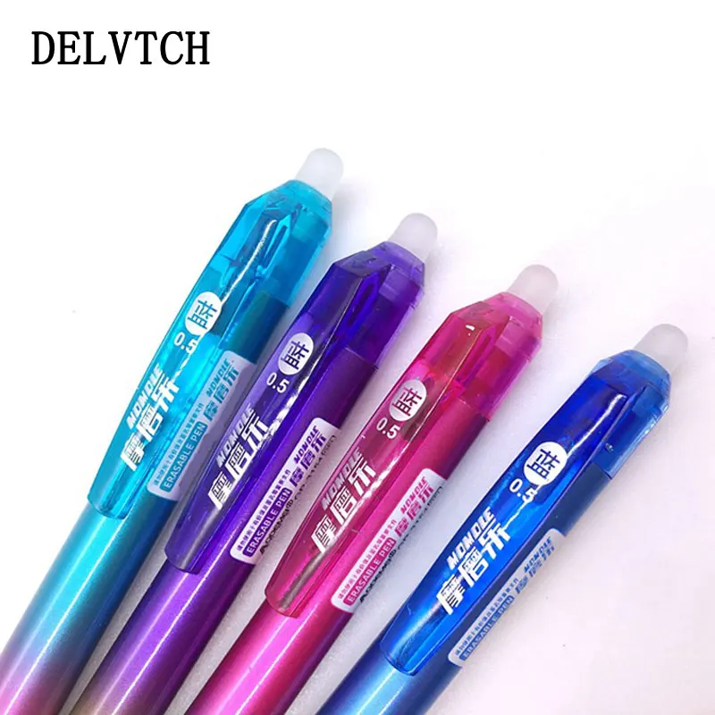 Delvtch 4 шт./компл. 0,5 мм стираемая ручка кнопка слайд Пресс гелевую ручку/темно-синие чернила Офис Школа Студент инструмент для письма