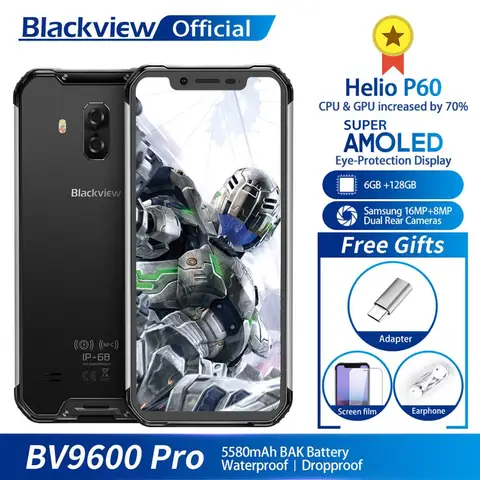 Blackview BV9600 Pro IP68 Waterproof Mobile Phone Helio P60 6GB 128GB 6 21  19 9 AMOLED 5580mAh Android 9 0 Rugged Smartphone