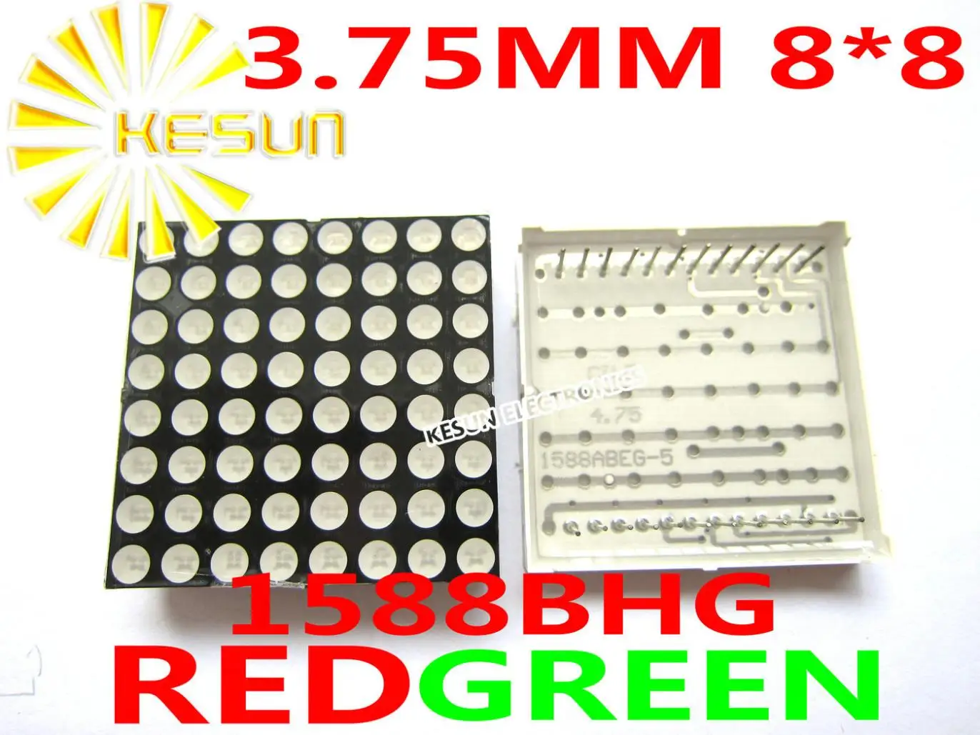 

FREE SHIPPING 10PCS x 3.75MM 8X8 Red Green bi-color Common Anode 38*38 LED Dot Matrix Digital Tube Module 1588BHG Display Module