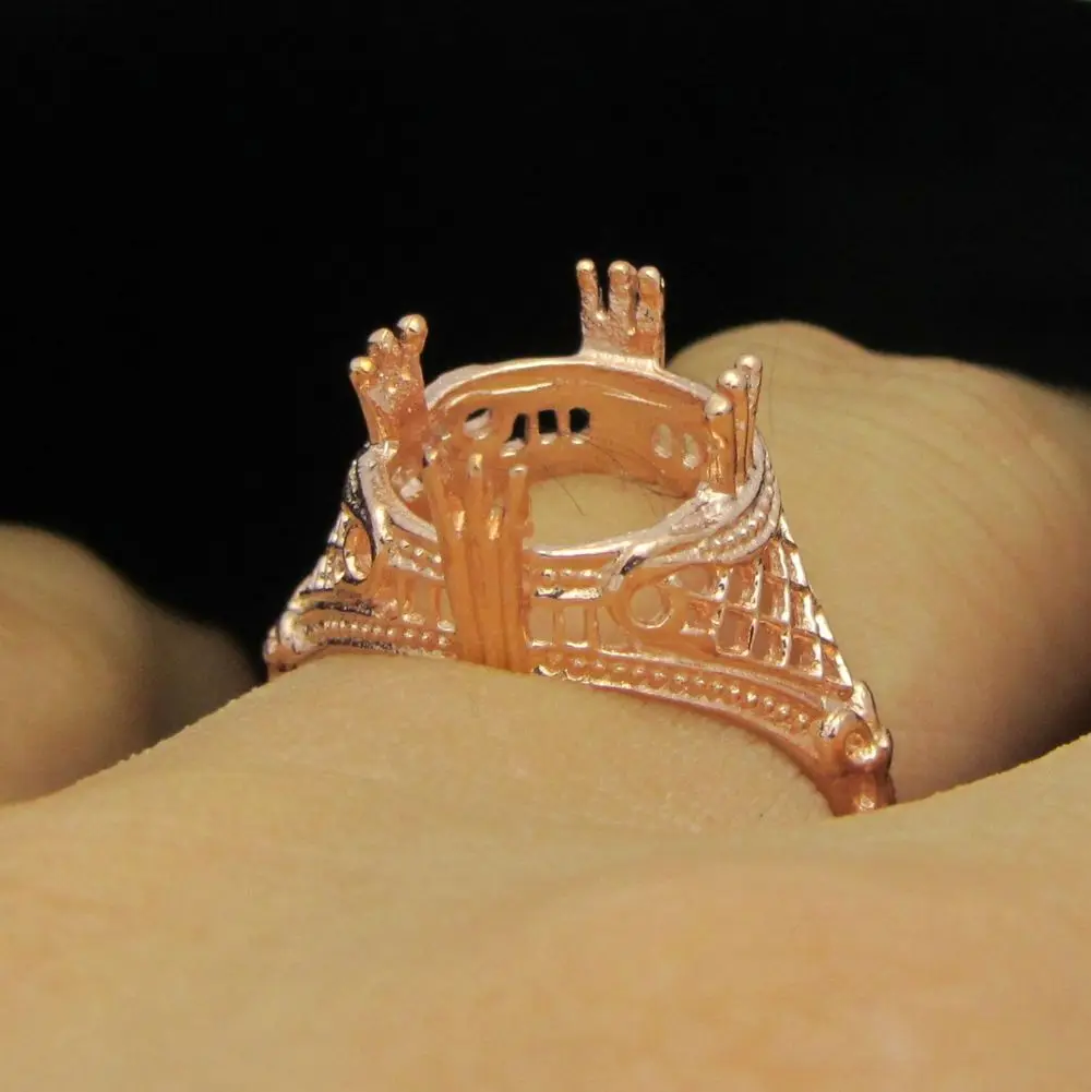 

Real 925 Sterling Silver Ring 10.5mm to 11mm Round Cut Semi Mount Engrave Engagement Wedding Ring Retro Vintage Women Jewelry