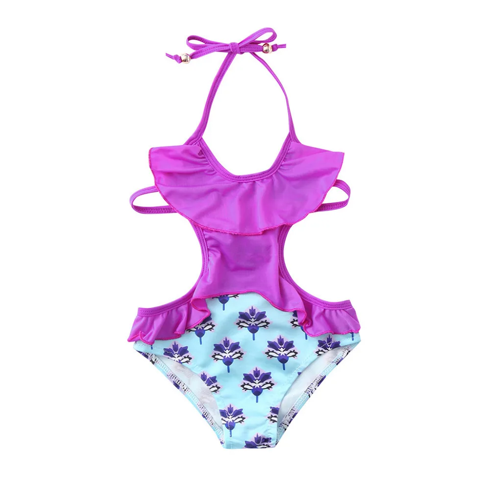 

children swimwear for girls Polyester new swimsuit kids bathing suit One pieces Jumpsuit Ruffles Floral Print Swimwears K0302