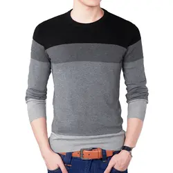 Осень модный бренд свитер для повседневной носки O-Neck Striped Slim Fit Для мужчин свитера пуловеры Для мужчин тянуть Homme контраст Цвет трикотаж