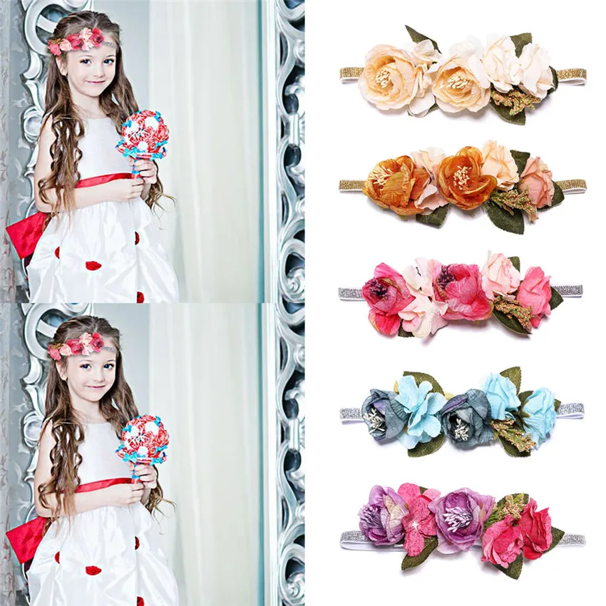 

M MISM Children Flower Crown Hairband Beauty Elastic Baby Hair Accessories Girls Flower Headband Garland Festival Flower Wreath