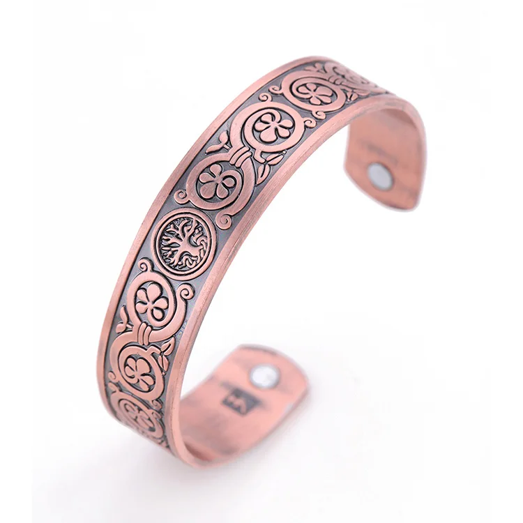 My shape Древо жизни Магнитный каменный браслет цветок манжета античный серебряный браслеты с гравировкой женский амулет ювелирные изделия здоровье - Окраска металла: Antique Copper