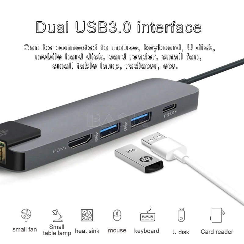 Basix type C концентратор USB-C Hdmi 4K адаптер USB C концентратор для Gigabit Ethernet Rj45 Lan адаптер для Mac Book Pro Thunderbolt 3 USB-C концентратор