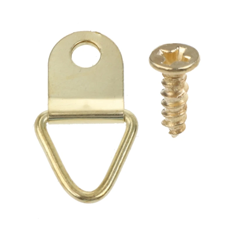 

100PCS Gold Small D-Ring Picture Hanger with Screws Frame Triangle Ring Hangers