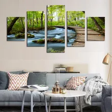 5 Piece Modern Canvas Decoration Forest Stream Canvas Oil Painting Art P Wall Pictures For Living Room frame print custom