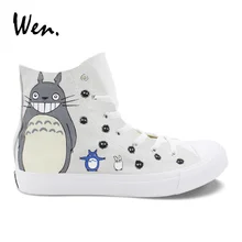 Вэнь индивидуальный дизайн Ручная роспись тонкие туфли Мой сосед Тоторо парусиновые туфли для мальчика девочки повседневные кроссовки высокие аниме эспадрильи