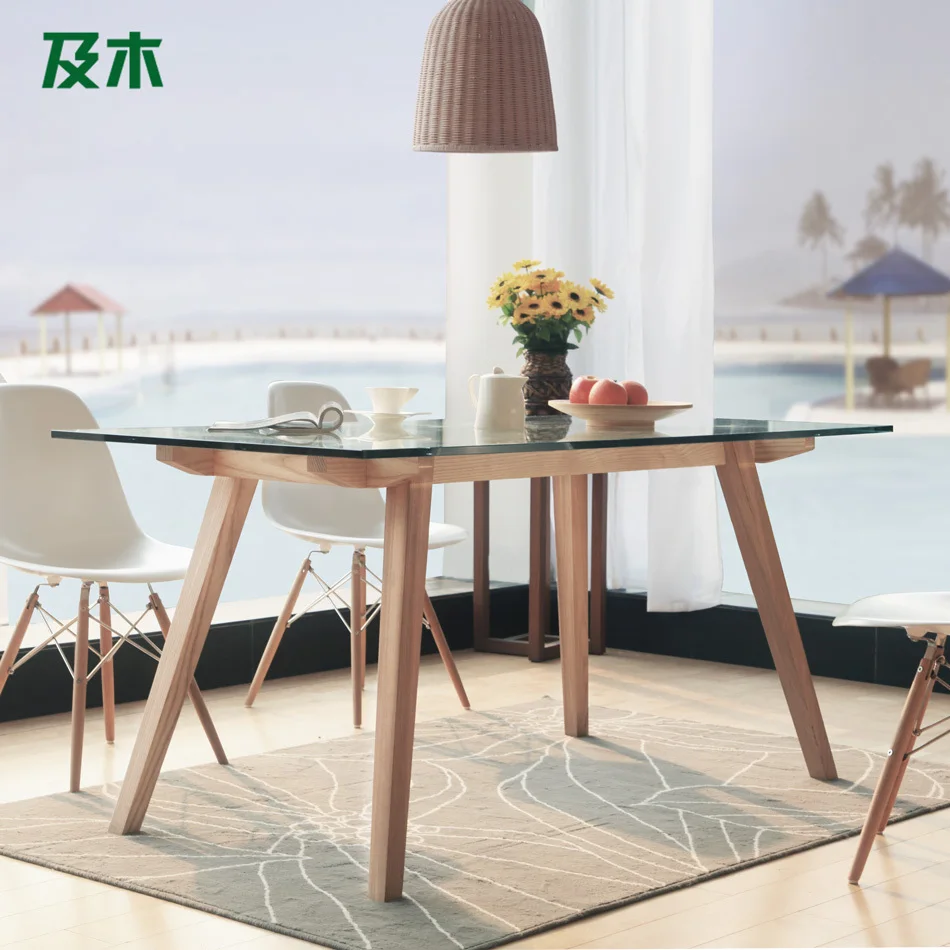 And wood furniture modern minimalist Nordic rectangular glass dining