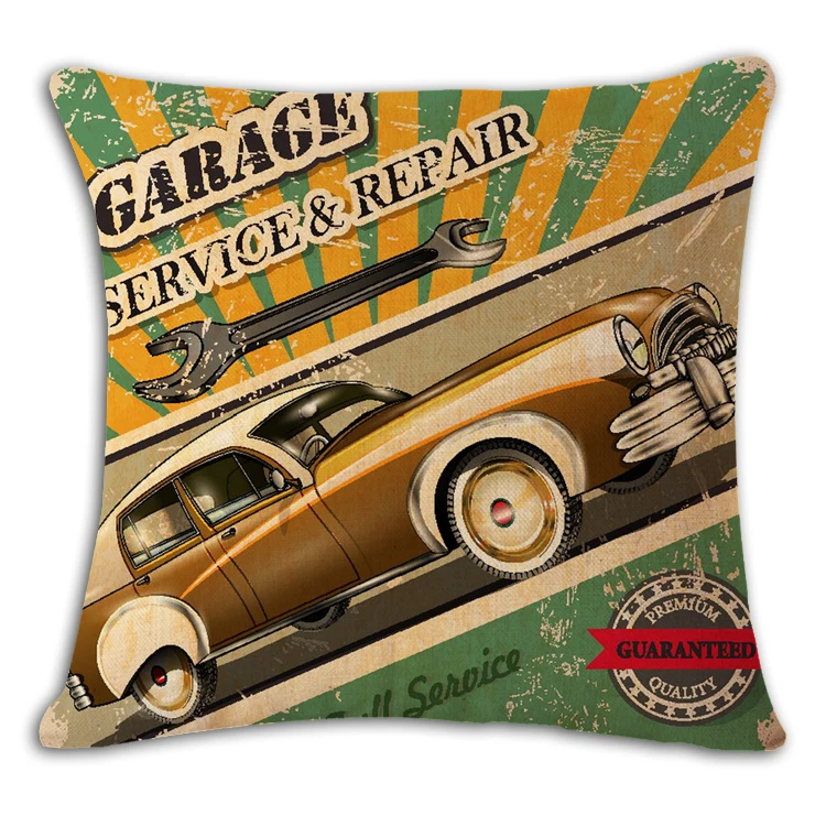 Cartoon Antique Car Cushion Cover Print Linen Affection Sofa Car Seat Family Home Decorative Throw Pillow Case Housse De Coussin