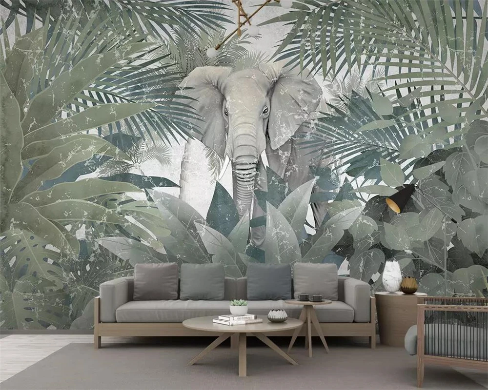 

beibehang 3D wallpaper custom mural wallpaper Nordic tropical plant coconut tree animal elephant landscape TV background wall