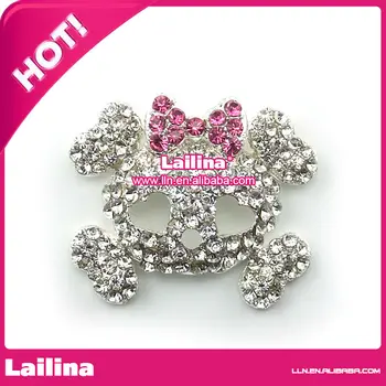 

Top quality metal & crystal rhineston Halloween skull head Brooch Pin