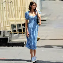 Macheda Новое женское летнее повседневное длинное платье сарафан с коротким рукавом фонариком с цветочным принтом с квадратным вырезом