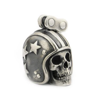 

USA Located Motorcycle Helmet Skull Pendant 925 Sterling Silver Mens Biker Pendant TA19 4PX