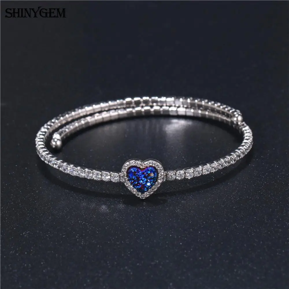 Kopen ShinyGem Kleine Liefde Hart Natuurlijke Druzy Steen Armband Luxe Verstelbare 925 Sterling Zilveren Open Manchet Armbanden Voor Vrouwen