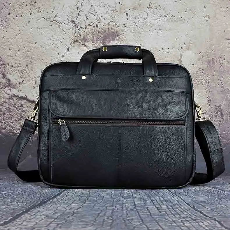 Мужской портфель из натуральной кожи в стиле ретро, деловой портфель, сумка-мессенджер, Мужской дизайнерский чехол для ноутбука, мужская сумка-портфель 7146-b - Цвет: black 2