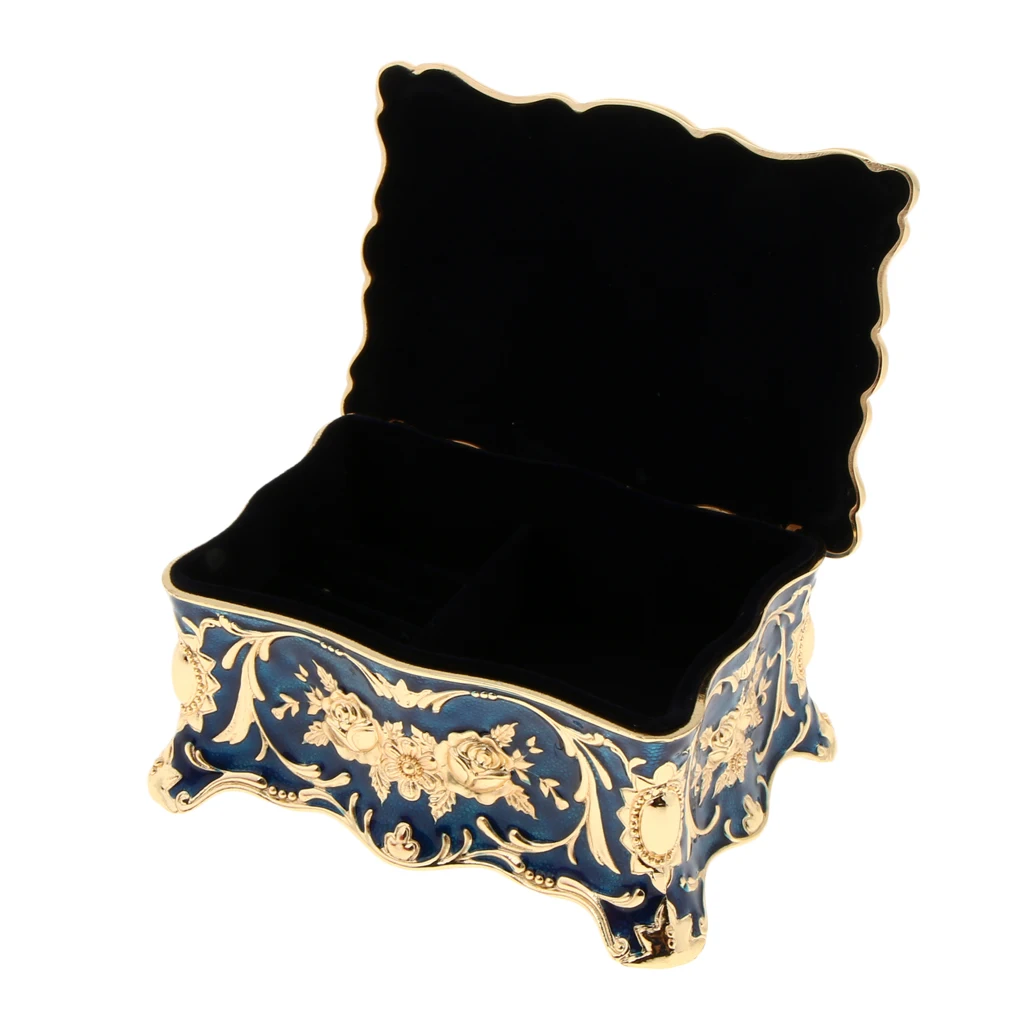 MagiDeal Retro Enamel Flower Sculpture Trinkets Chest Jewelry Box Organizer 18 x 12 x 8cm