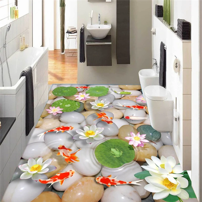 beibehang lotus carp Floor mural HD flowers Waterproof Bathroom kitchen PVC Wall paper Self-adhesive wall sticker Floor painting