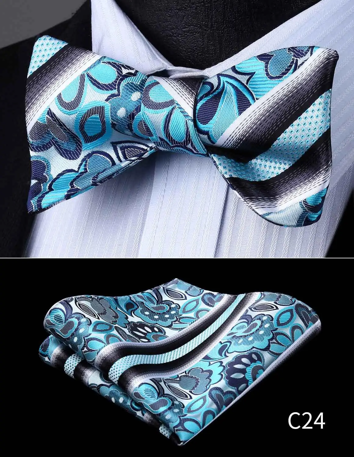 Мужские клетчатые шелковые жаккардовые галстуки с бантиком, тканые мужские галстуки с бабочкой, бабочка Карманный платок, носовой платок - Цвет: C24