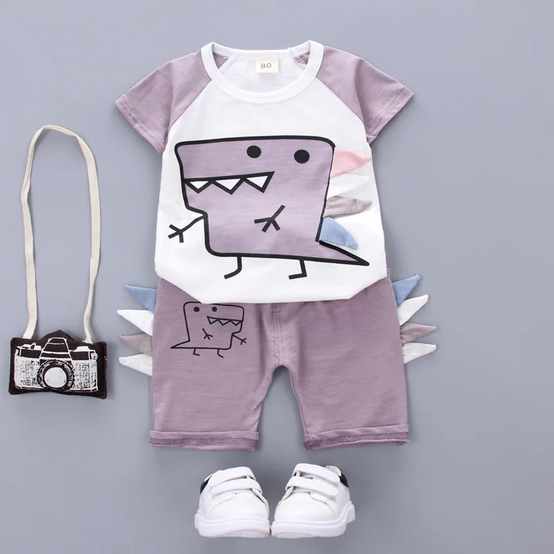 

Summer New Casual Boy Short Sleeved Cotton Children Cartoon Small Dinosaur Short Sleeved Shorts Children Set Kids Sets