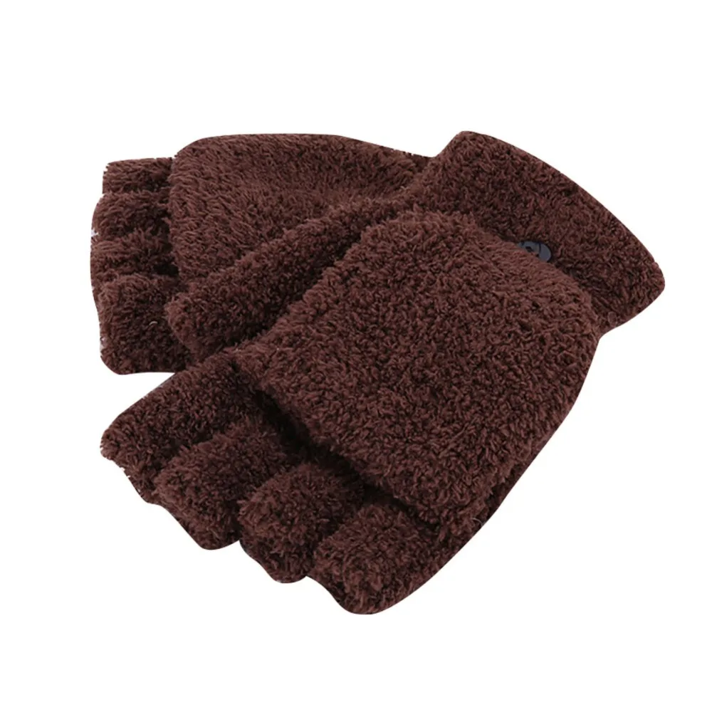 Men Women Fingerless Glove Winter Warm Half Finger Flip Knitted Mitten