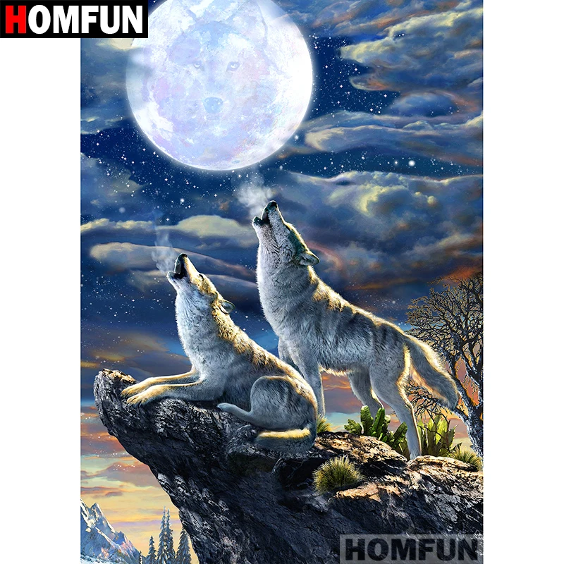 Алмазная 5D картина HOMFUN Волк Лунный свет вышивка крестиком полная выкладка