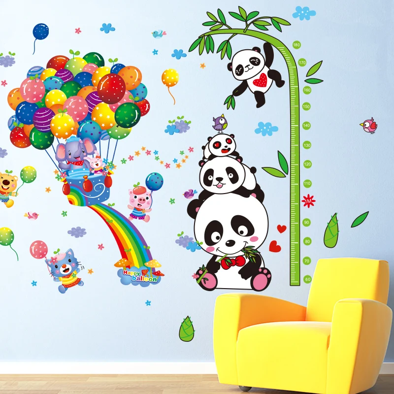 

[shijuekongjian] Pandas Bamboo Height Wall Stickers DIY Balloons Animals Mural Decals for Kids Room Baby Bedroom Home Decoration