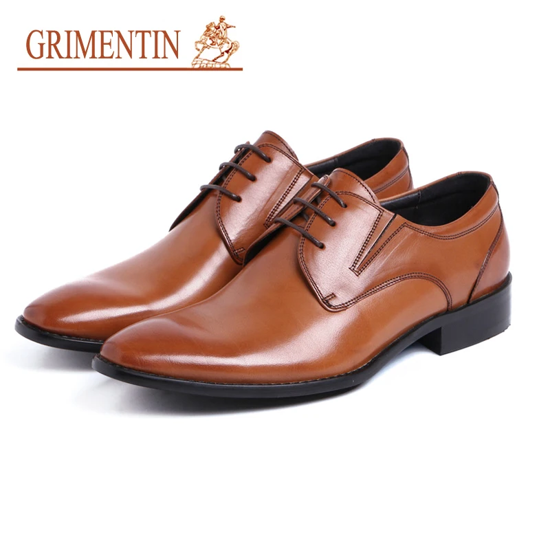 

GRIMENTIN oxford shoes men pointed toe genuine leather brand dress business shoes 2019 brand shoes