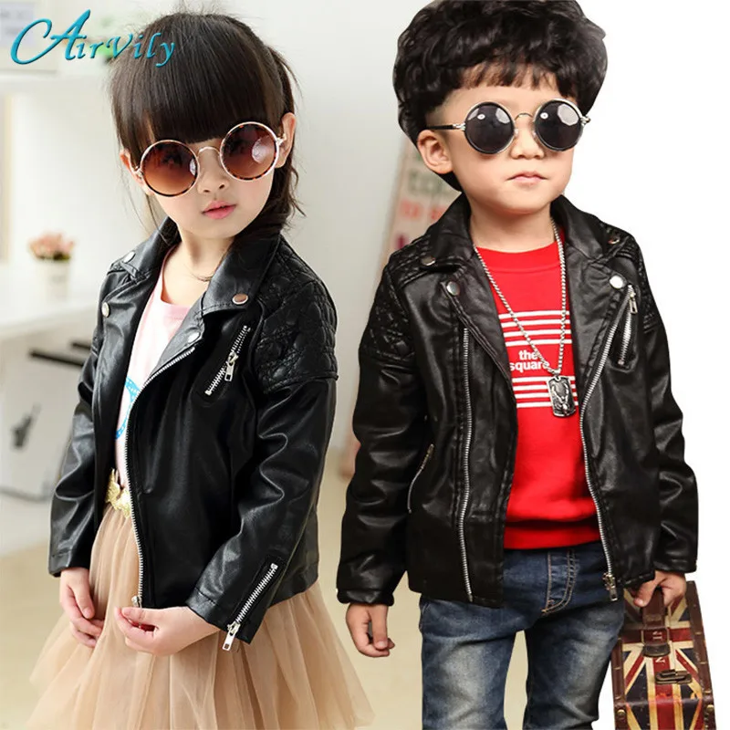 

2017 Limited Top Solid Punk Style Zipper Pu Leather Jackets Kids Spring Autumn Jacket Motorcycle Outwear Coats Girls Clothing