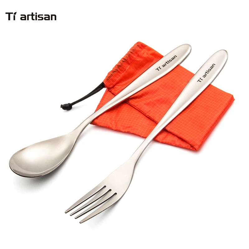 Tiartisan Pure Titanium Spoon Fork Two Piece Outdoor Camping Picnic