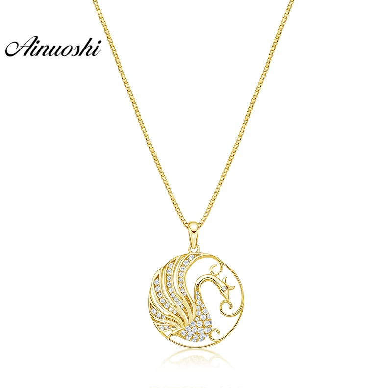

AINUOSHI 10K Solid Yellow Gold Pendant Shining Phoenix Pendant SONA Diamond Women Men Jewelry Round Design 2.1g Separate Pendant