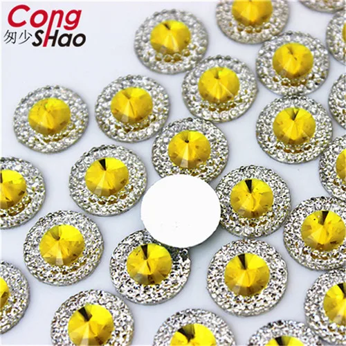Cong Shao, 200 шт, 12 мм, цветные круглые камни с плоской задней частью и стразы из смолы с кристаллами, отделка «сделай сам», драгоценные камни для костюма, пуговицы для рукоделия YB495 - Цвет: Lemon yellow