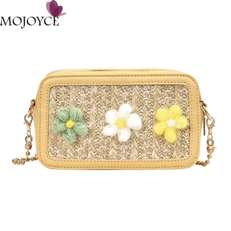 

Lady Elegant Fashion Small Flap Flower Decor Shoulder Packs Female Girls Casual PU Leather Woven Women Chain Crossbody Bags