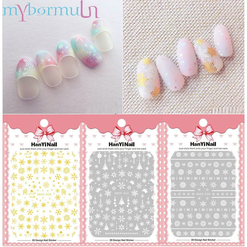 

1 Sheet Christmas 3D Nail Stickers Decals Colorful Snow Flakes Pattern Xmas Nail Art Decorations Manicure Tools Sliders 023-038