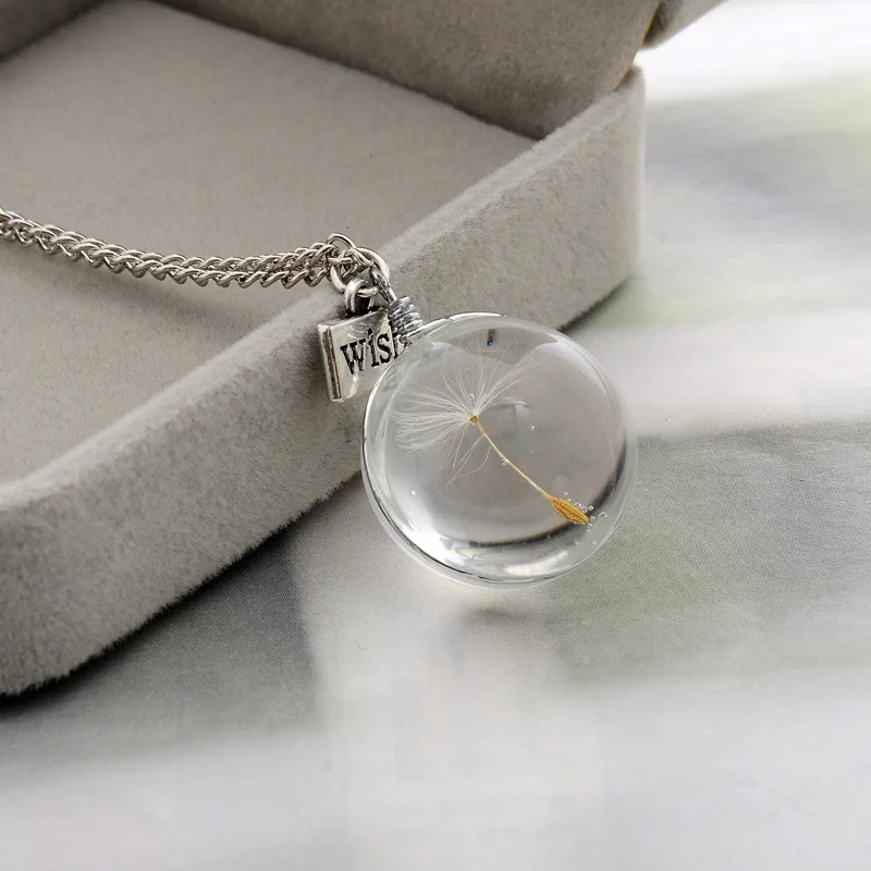 Модное ожерелье s Wish, настоящее хрустальное ожерелье из одуванчика, стеклянные круглые подвески, ожерелье, серебряная цепочка, колье, ожерелье для женщин, подарок
