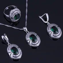 Elegant Oval Egg Green Cubic Zirconia White CZ 925 Sterling Silver Jewelry Sets For Women Earrings Pendant Chain Ring V0270 Elegant Oval Egg Green Cubic Zirconia White CZ 925 Sterling Silver Jewelry Sets For Women Earrings Pendant Chain Ring V0270