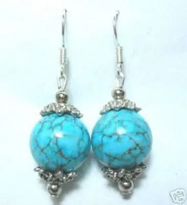 

Free Shipping >> Beautiful Jewelry Tibet Silver 12MM Turquoise Earrings