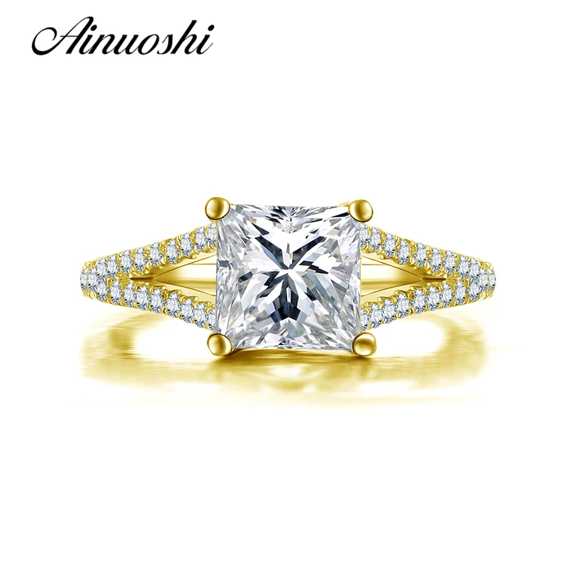 

AINUOSHI 10K Solid Yellow Gold Wedding Rings 1.6 ct Simulated Diamond Princess Cut Anillos Jewelry Gift Women Engagement Rings