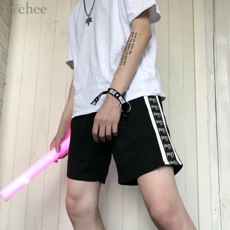 Lychee Harajuku панк летние женские шорты с буквенным принтом пэчворк эластичный пояс повседневные свободные шорты оверсайз женские