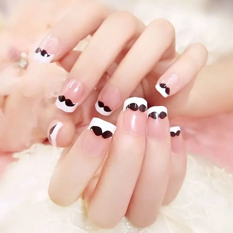

Beauty French Fake Nails Full Cover European Simple Manicure Moustache False Nail Stash Faux Ongle Naturelle with Glue Sticker