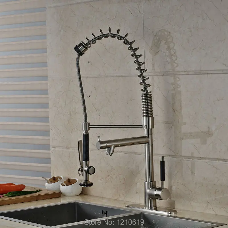 

Newly Nickel Brushed Kitchen Sink Spring Faucet Pull Down Basin Faucet Mixer Tap Dual Spout Single Hole