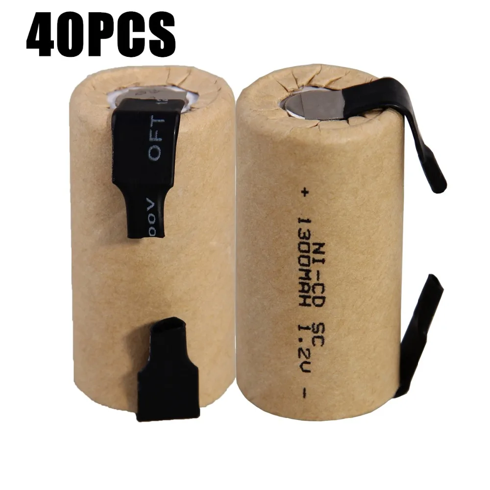 40 шт. SC 1300mah 1 2 v аккумулятор NICD аккумуляторные батареи для электрической отвертки