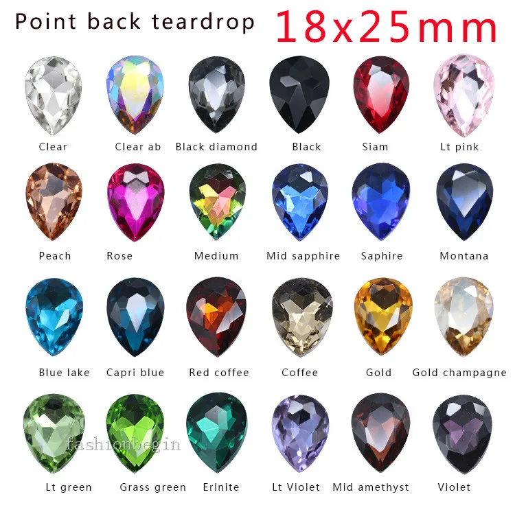 

20p 18x25mm Teardrop color pointed foiled back glass fancy stones faceted crystals rhinestones Kid's Toy jewelry DIY craft beads