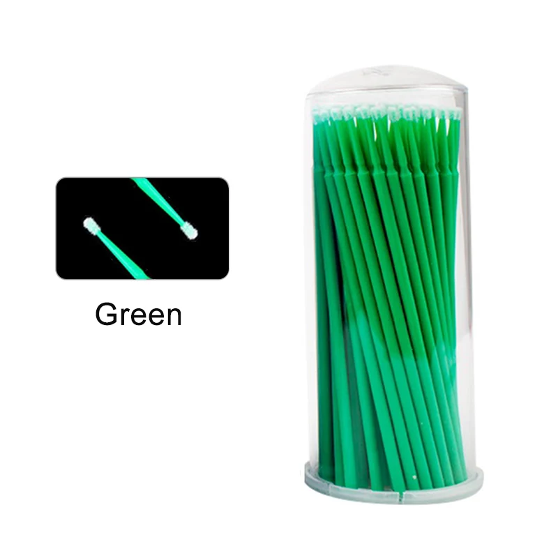 Zwellbe 100 шт./упак. одноразовые кисти для макияжа Набор с тампоном для прочный Micro кисть туши для ресниц наращивание ресниц удаление инструмент - Handle Color: Green Fine